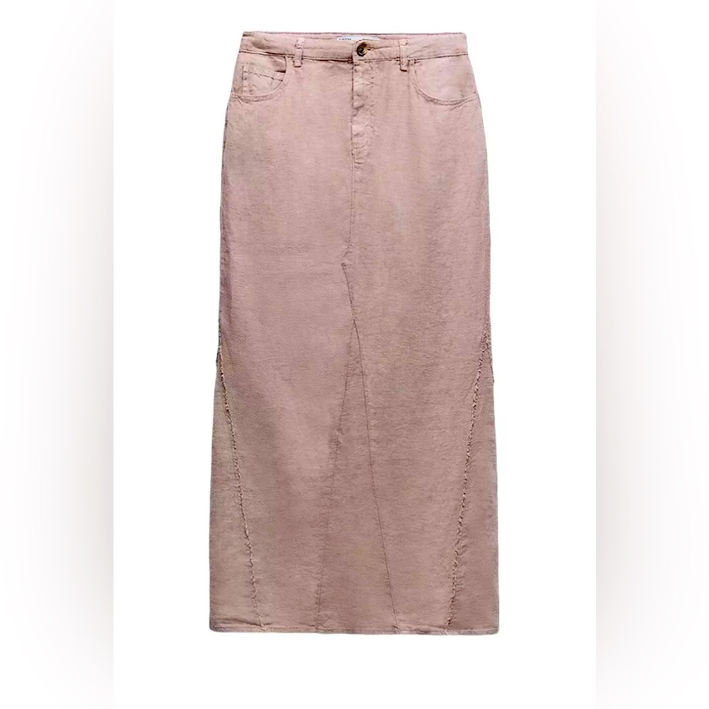 Zara Paneled Maxi Linen Y2K Faded Blushed Pink Raw Hem Skirt NWOT